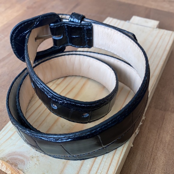NORDSTROM MADE IN USA BLACK IMPORTED ALLIGATOR GRAIN STEERHIDE BELT M 30 main image 5